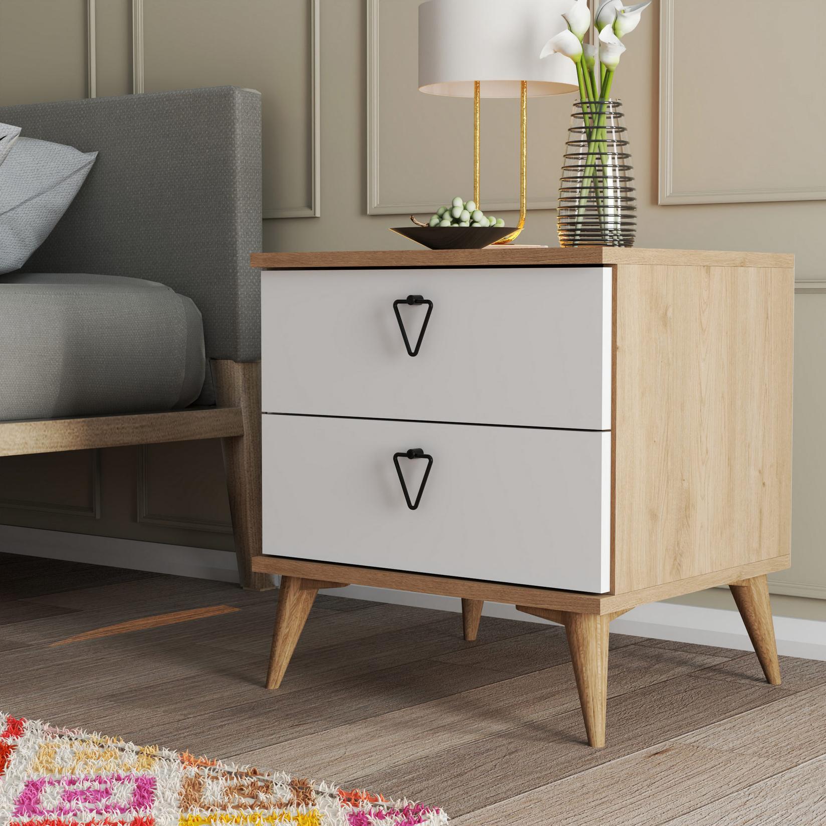 Hanah Home Noćni Ormarić Versa 52x55,1x45cm Hrast-Bijela