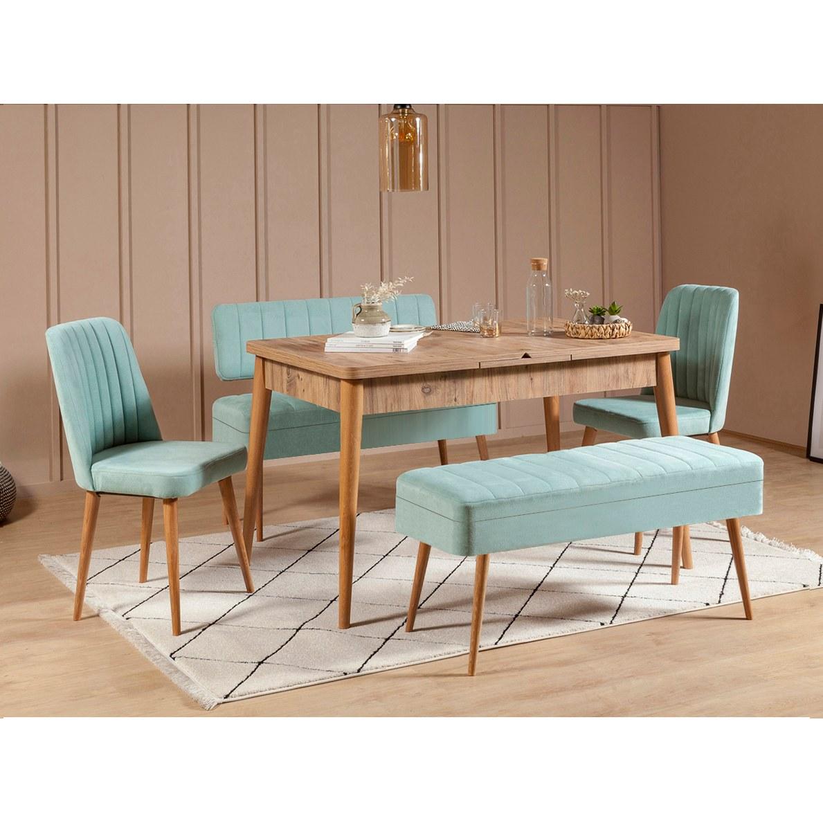Hanah Home Set trpezarijski sto, 2 trpezarijske stolice i 2 klupe Vina 0701, Menta