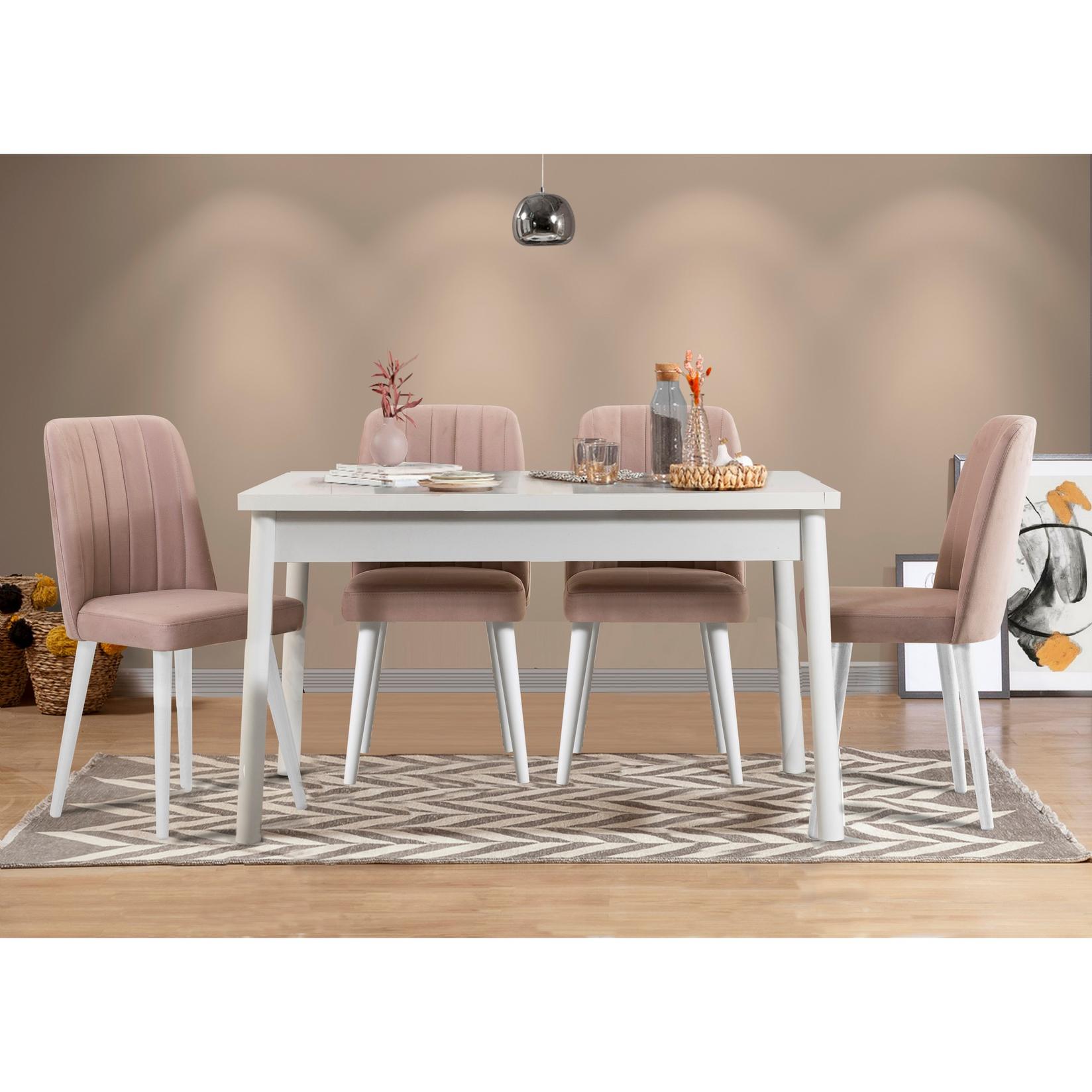 Hanah home Set trpezarijski sto i 4 trpezarijske stolice Costa Bijelo-bež