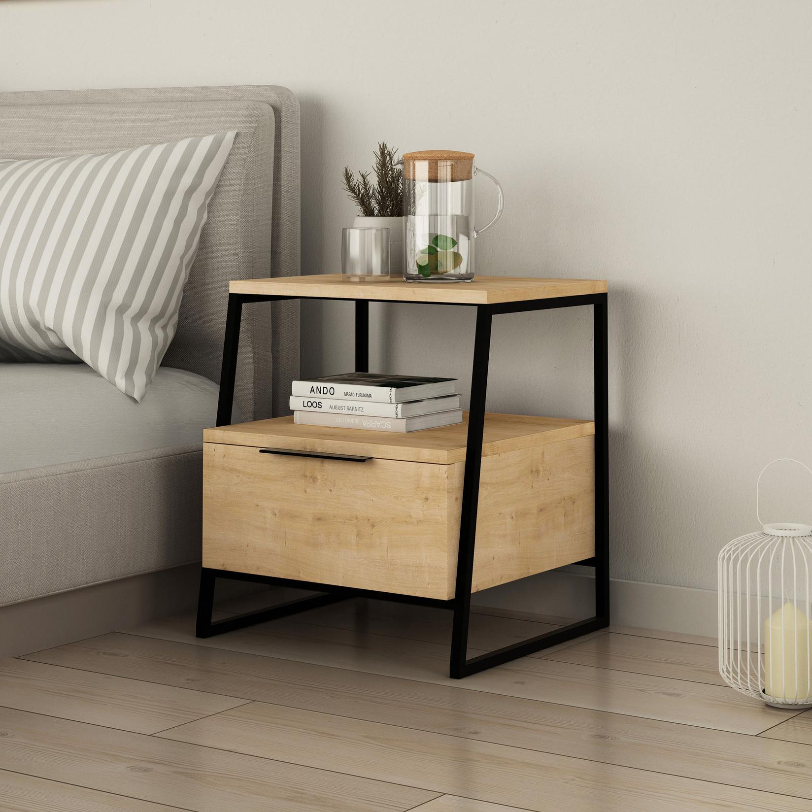 Hanah Home Noćni Ormarić Pal 45x50x41cm Hrast-Crna