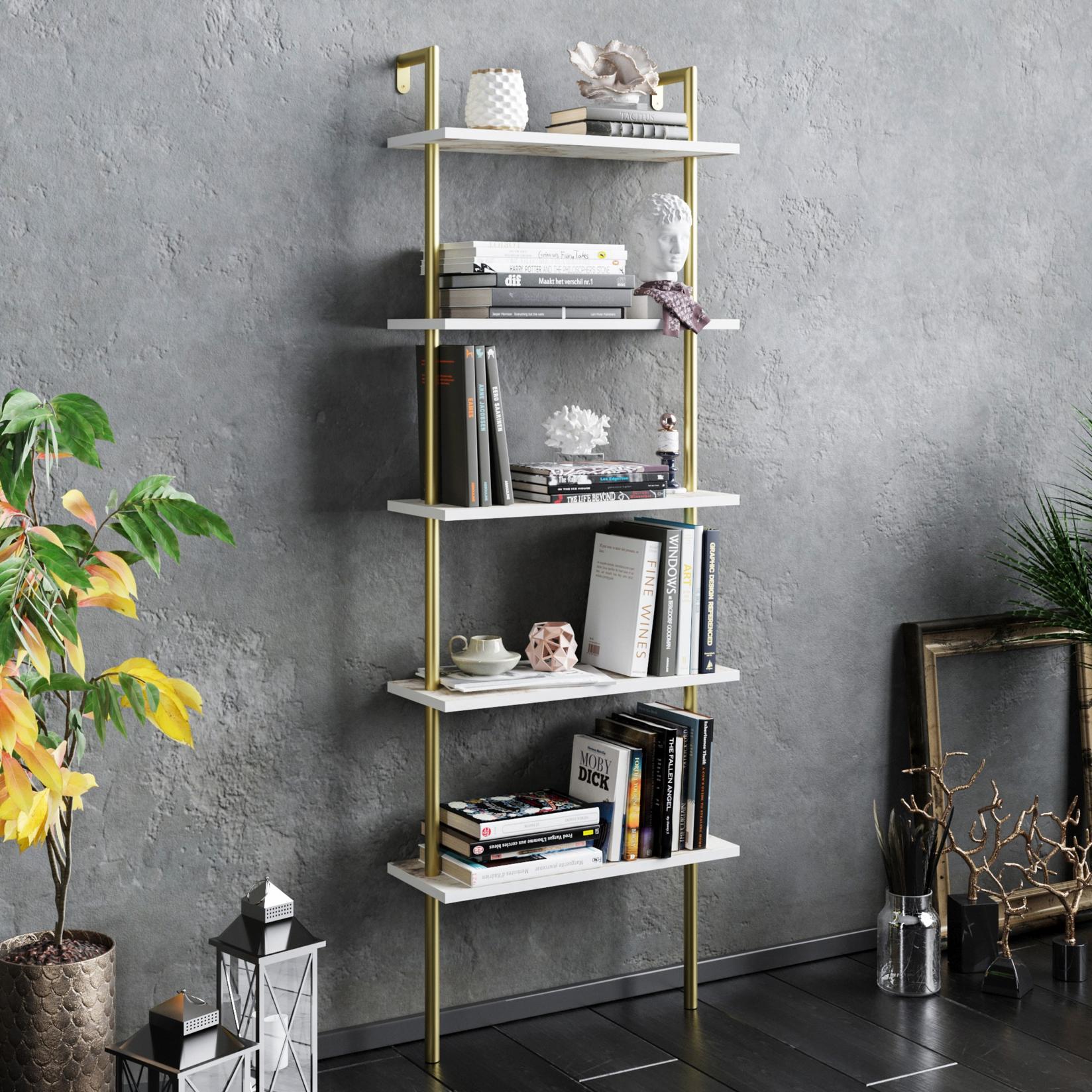 Hanah Home Polica 60​x174x22cm Bijelo-Zlatna