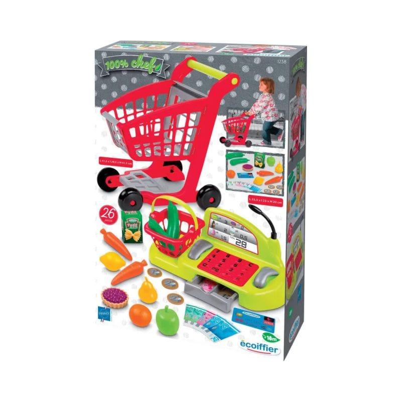 Ecoiffier Igračka prodavnica set kasa i kolica SM001238, Šarena