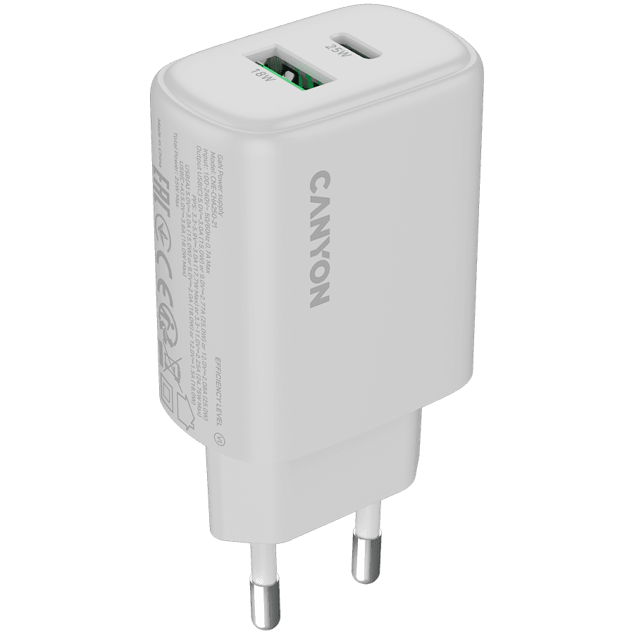 Canyon Punjač OnCharge 250, 25W, 1xPD, 1xQC, EU Bijeli
