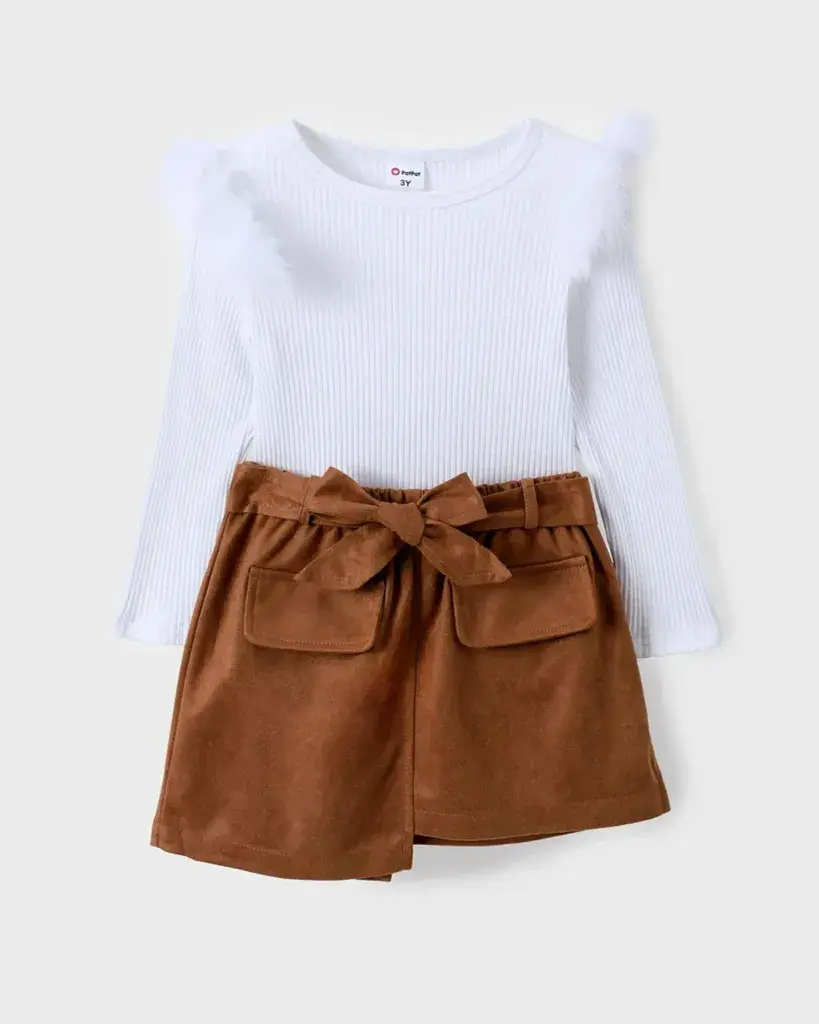 PatPat Komplet za djevojčice, Bijelo-smeđi