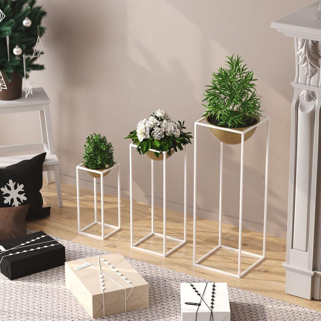 Aberto Design Set ukrasnih saksija GED-019-C, 28x80cm, 17x40cm, 22x60cm, Bijelo-zlatna