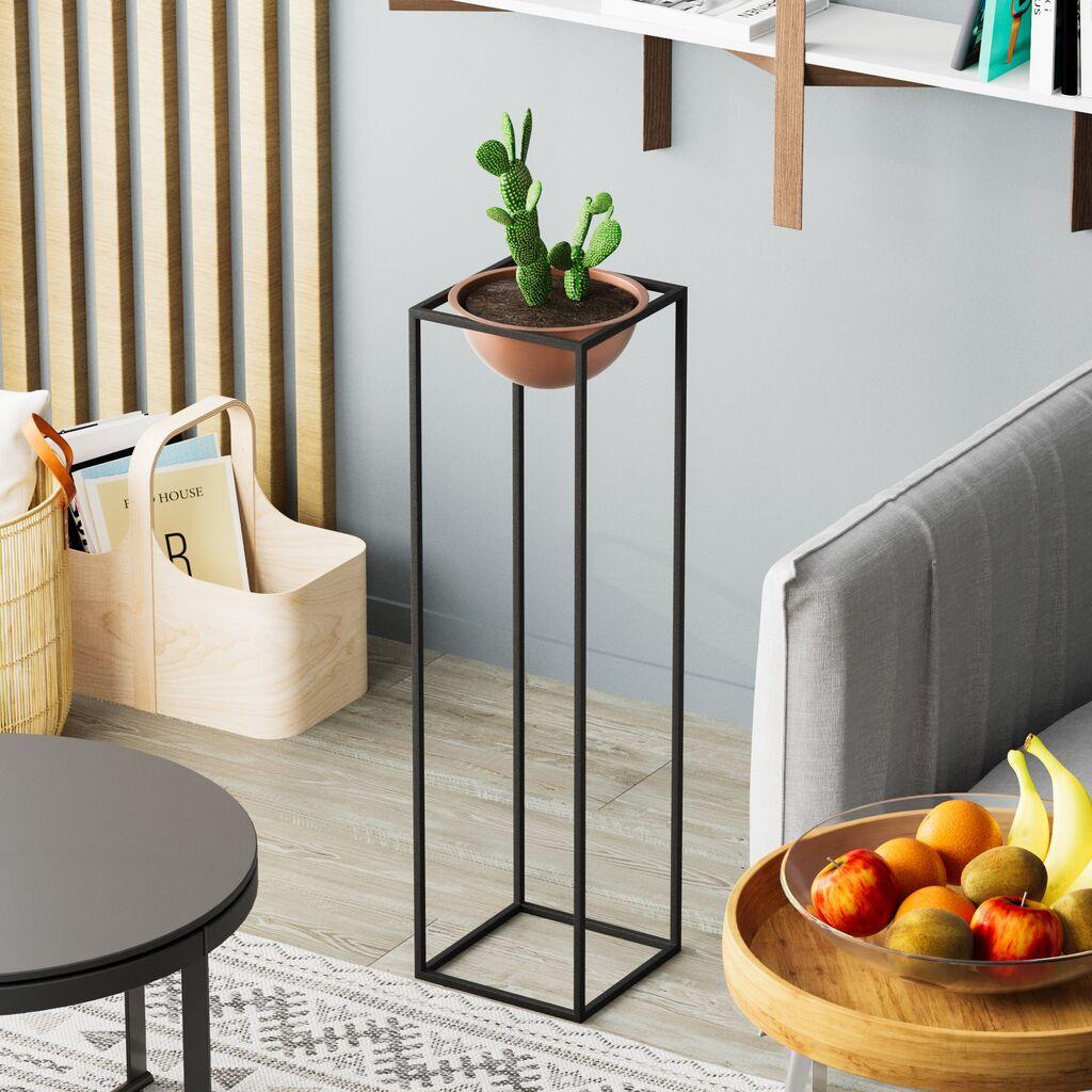 Aberto Design Ukrasna saksija GED-020-B, 80 cm, O 26 cm,, Crna-terakota