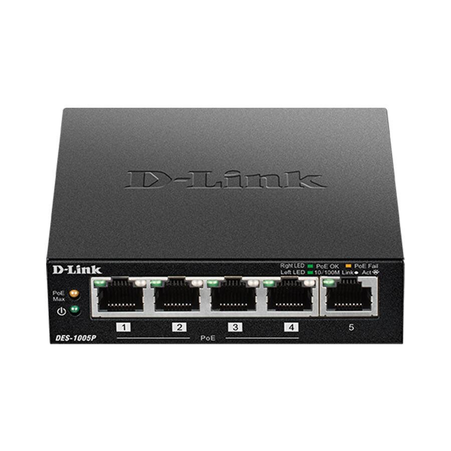 D-Link Switch DES-1005P/E, 5 portova, 10/100, POE, Crni