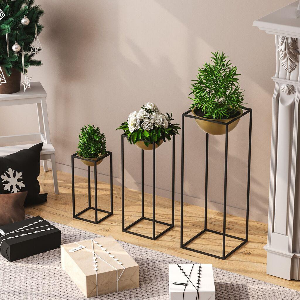 Aberto Design Set dekorativnih saksija GED-019-A, 28x80cm, 17x40cm, 22x60cm, Zlatne boje