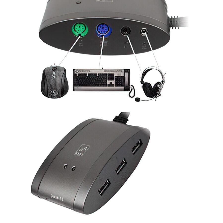 USB Hub za 3 uređaja A4-MS-9, PS/2 miš, tastatura, Audio, Crni