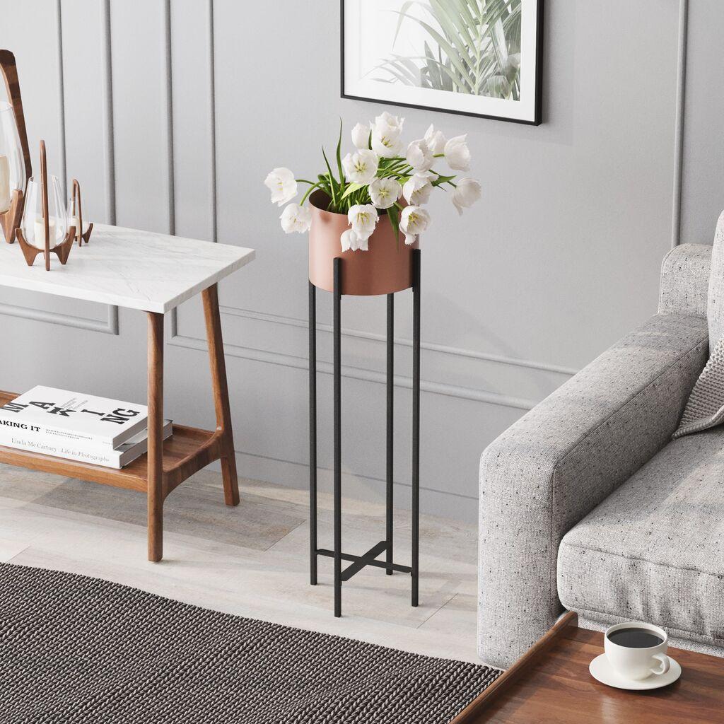 Aberto Design Dekorativna saksija GED-025-B, 23x78x23 cm, Crno-terakota