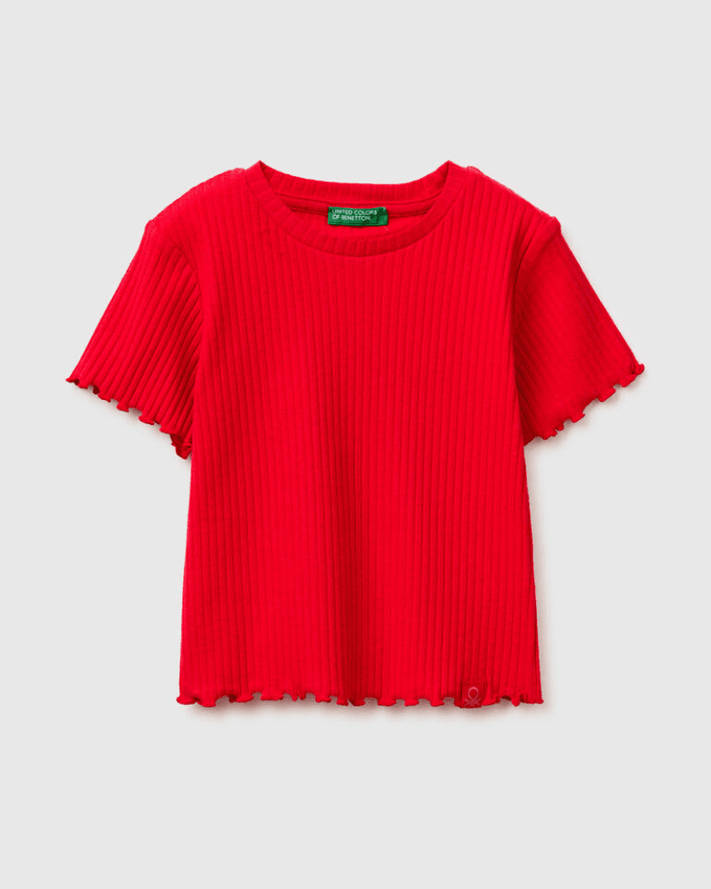 Benetton Rebrasta majica kratkih rukava za djevojčice 3F1EG10HZP-30A-YS, Crvena