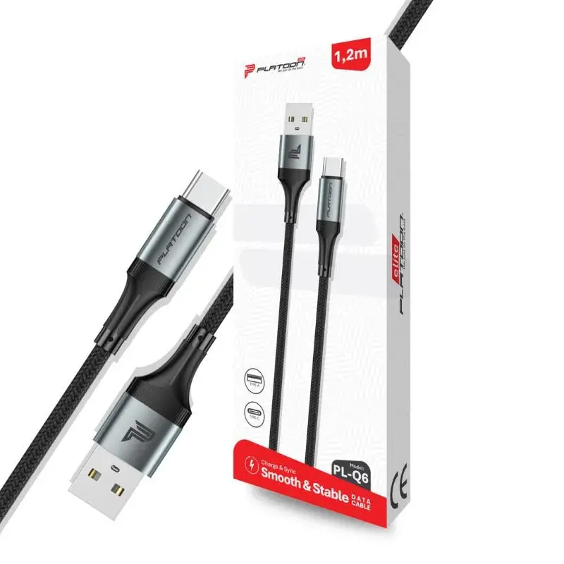 Platoon Elite Data kabal PL-Q6 USB-A na Type-C, Sivi