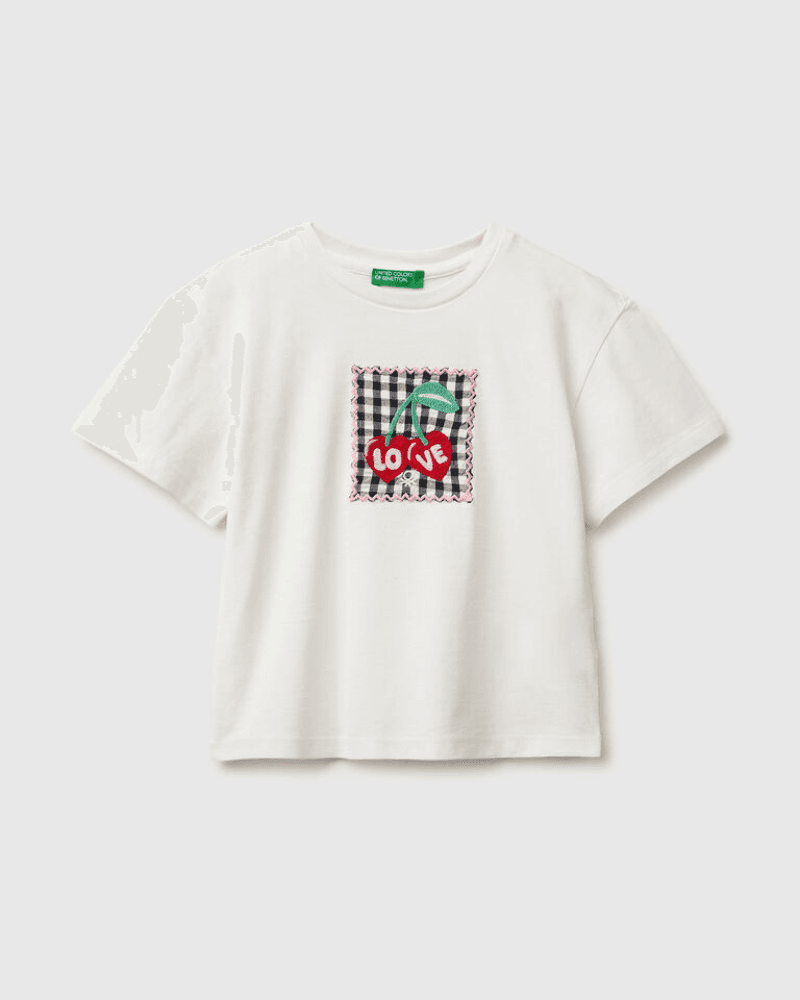 Benetton Majica za djevojčice 3I1XG10MKP-074-XS, Bijela