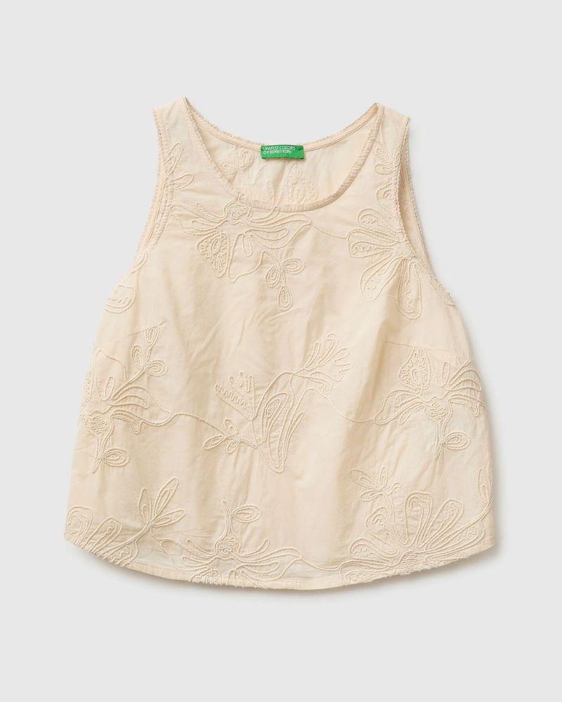 Benetton Ženska majica bez rukava s cvjetnim vezom 5RWNDQ0EJ-25E-L, Breskva boja