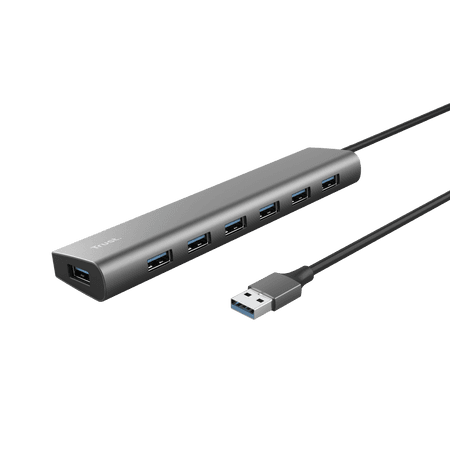 Trust USB Hub Halyx, 7 Portova, USB 3.2, Tamnosivi