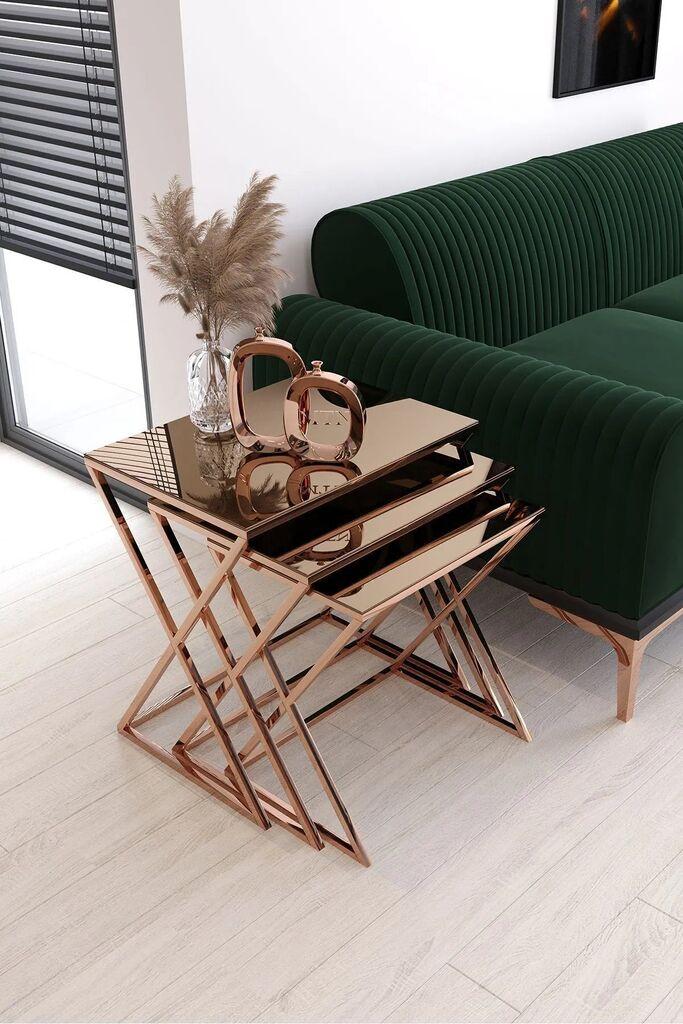 Milleryt Set od 3 kvadratnih stolova za kavu, bakarne boje