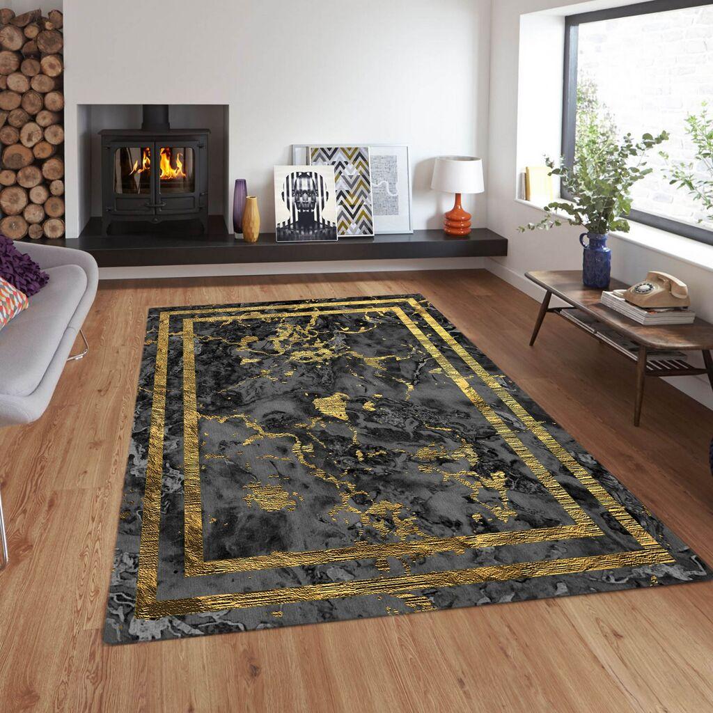 Conceptum Hypnose Tepih Cg40, Pravougaoni, 100 x 140 cm, Sivo-zlatne boje