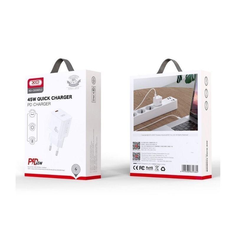 XO Kućni punjač CE09, PD, 45W, USB Tip-C, Bijeli
