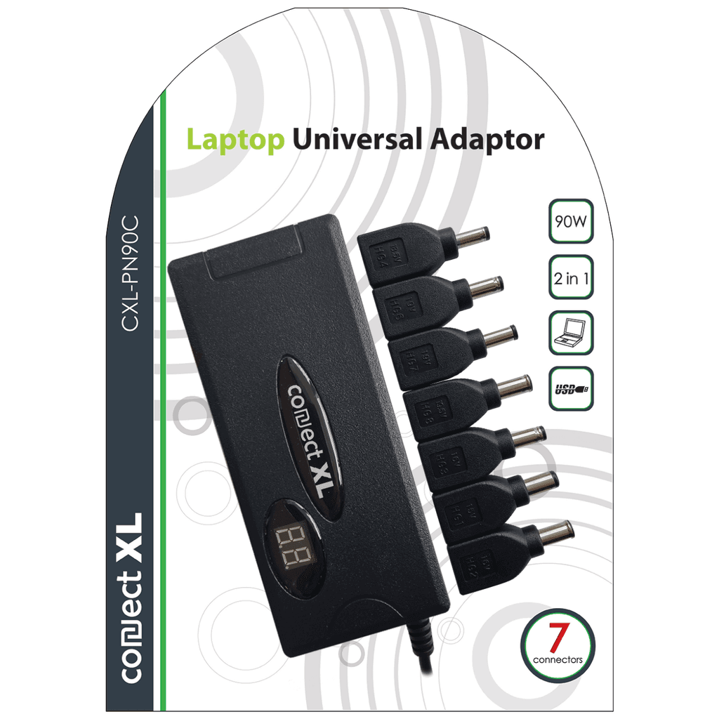 Connect XL Adapter za laptop, univerzalni, 90W, 2u1 AC+Auto, LCD, CXL-PN90C