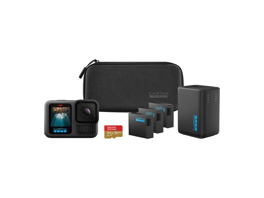 GoPro Akciona kamera Hero 13 Black Extended, Crna + Punjač za baterije + Baterije, 3 komada + SanDisk Memorijska kartica, 64Gb