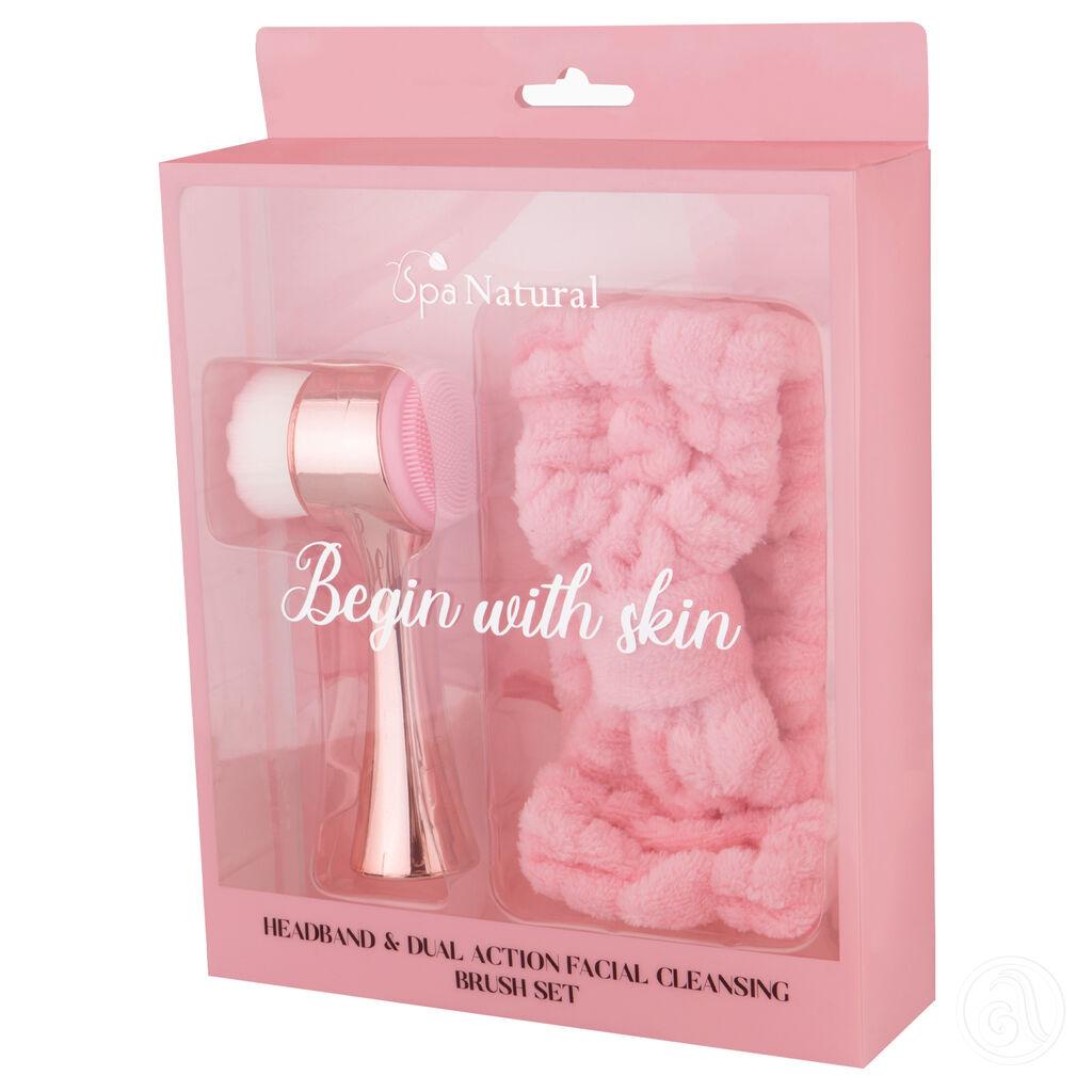 Spa Natural Set traka za kosu i četka za lice,Roze-zlatna