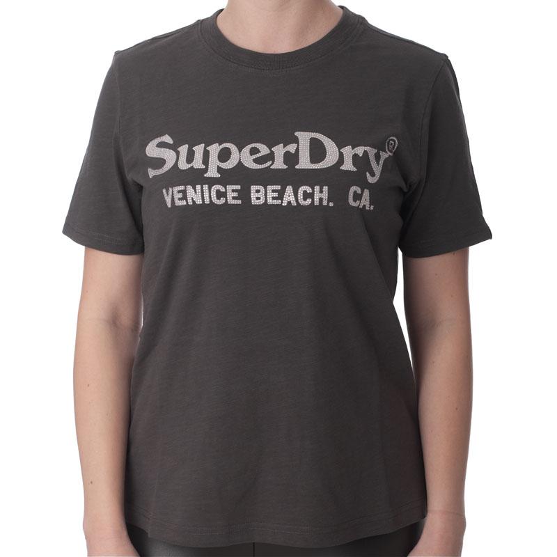 Superdry ženska metalna majica kratkih rukava Venue, opuštena, krem