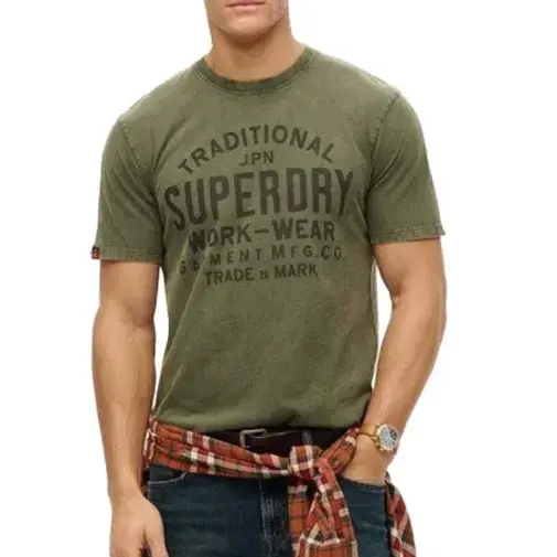 Superdry muška radna majica od mašinski obrađene robe, maslinasta