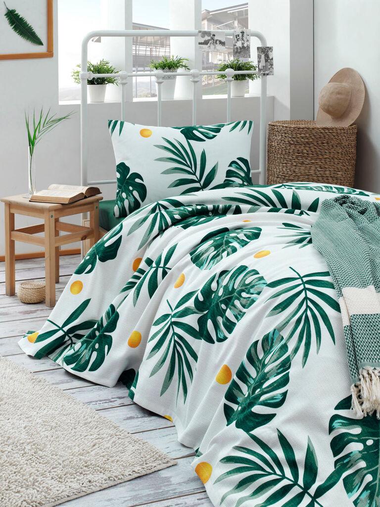 L'essentiel Maison Set Jednostruki prekrivač Monstera, 160x235cm, zeleni