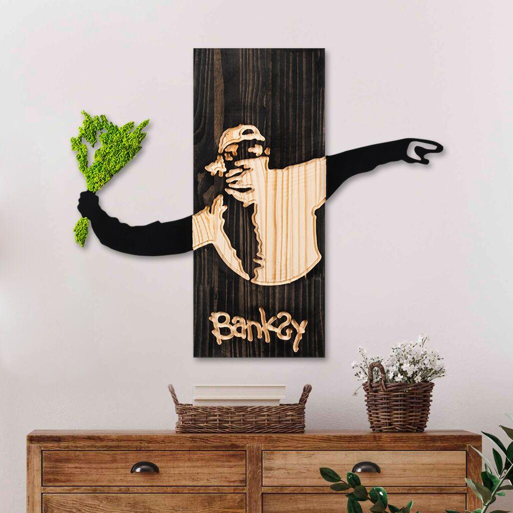 Zidna dekoracija Banksy - Bacač cvijeća 2, 69x58x3 cm, Crna