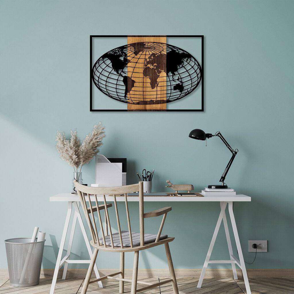 Wallity Zidna dekoracija Mapa svijeta - 326, 87x3x58 cm, Crna