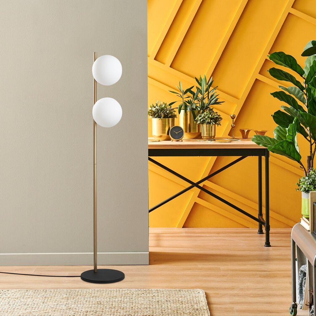 Opviq Podna lampa Dual 13756, 30 x 30 x 155 cm, 2 x E27, 250 cm Kabel, Zlatne boje