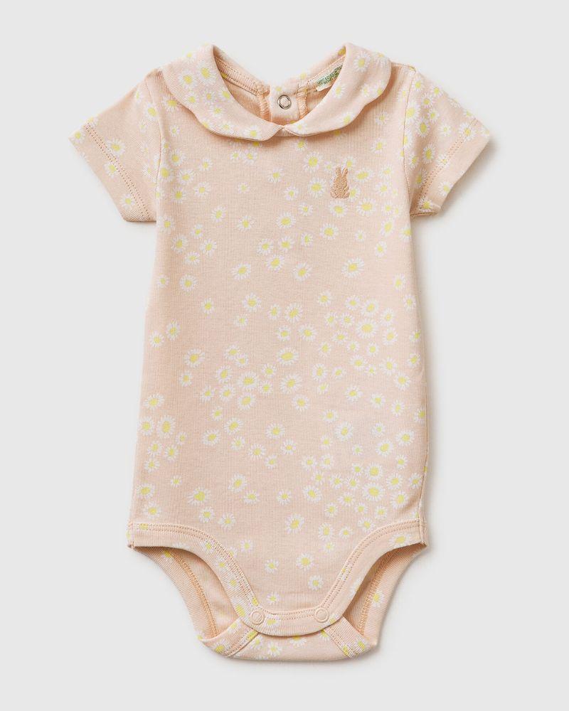 Benetton Bodi s ovratnikom za bebe 30NDAB00YW-60J-74, Cvjetni, Svijetlo roze