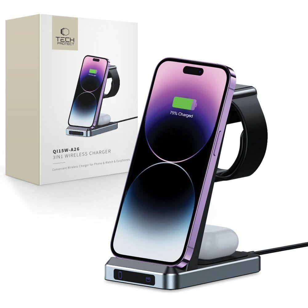 Tech-Protect 3u1 Bežični punjač QI15W-A26, Crni