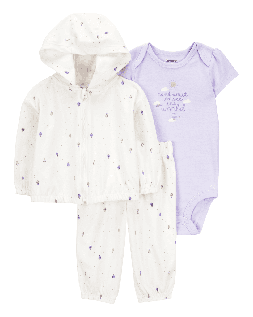 Carters Komplet za bebe, Duks jakna, Bodi i Donji deo, 1S940210, Bijelo-Ljubičasti