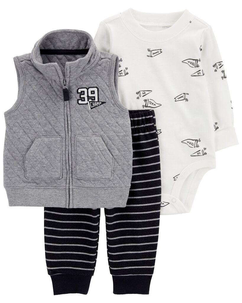 Carters Komplet za bebe, Prsluk, Bodi i Donji dio, 1R982410, Sivi