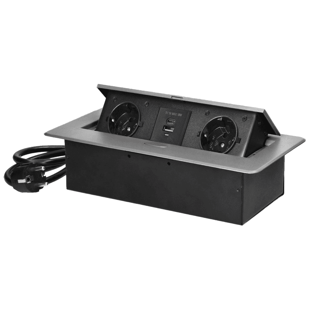 Orno Produžni kabel, 2 x Schuko utičnice + 2 x USB, ugradbena, OR-GM-9035(GS)/G