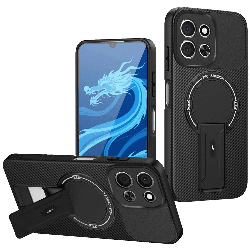 NN-Su Maska za mobilni telefon Redmi 15C, Carbon Fiber tekstura, MagSafe, Stalak, Crna