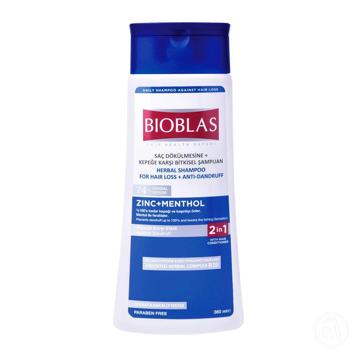 BIOBLAS Šampon protiv peruti i opadanja kose cink i mentol 360ml