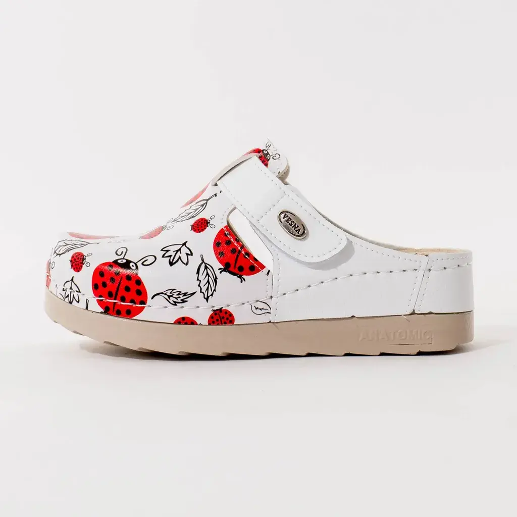 Vesna ženske klompe Vera, Bijelo-crvene