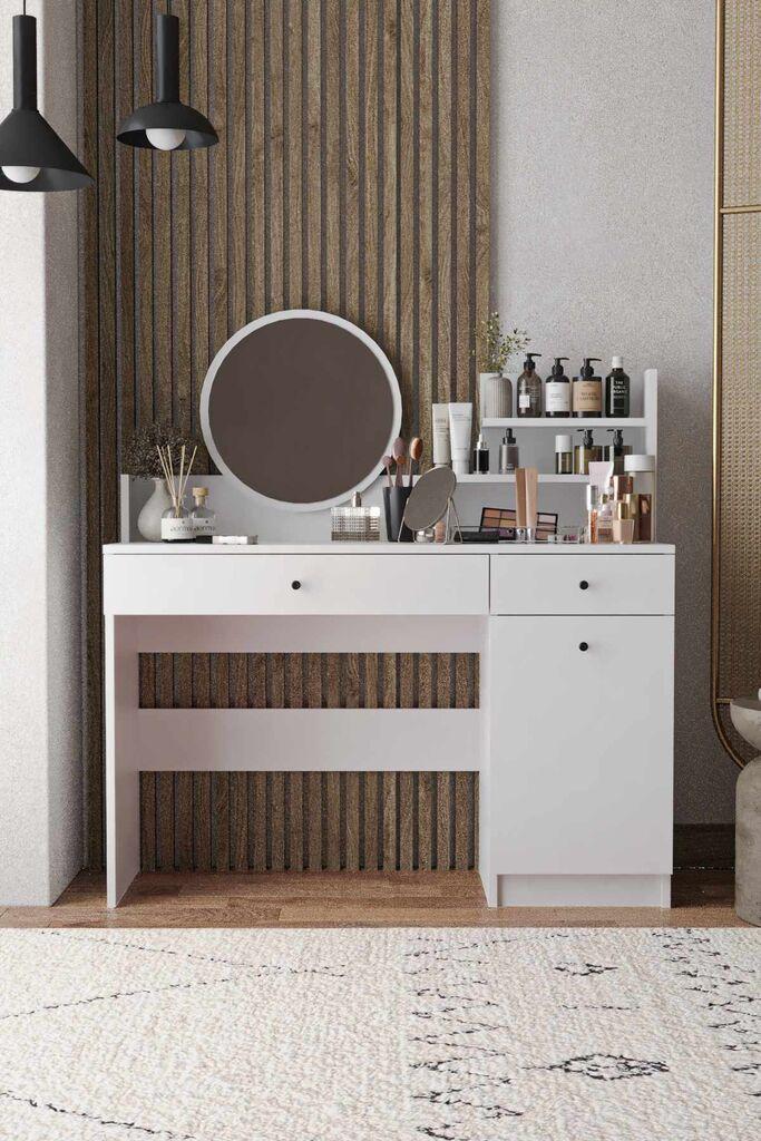 Hanah Home Stol za šminkanje Harmony 2 Okrugli, 124 x 135 x 40 cm, Bijeli