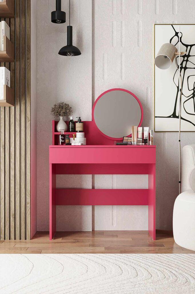 Hanah Home Stol za šminkanje Harmony Mini Okrugli, 90 x 40 x 133 cm, Roze boje