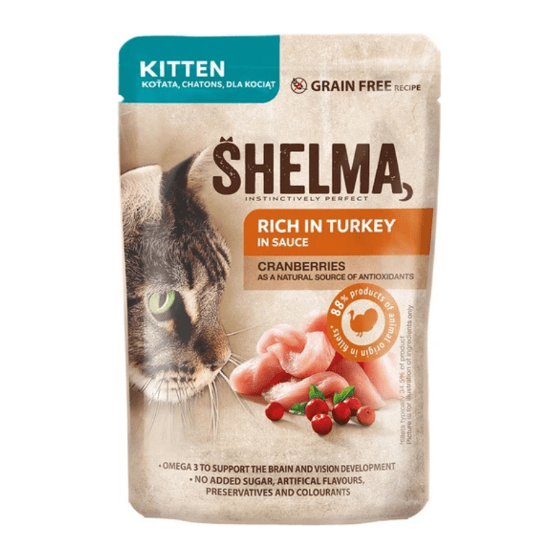 SHELMA Vlažna hrana za mačke, Puretina, 85g