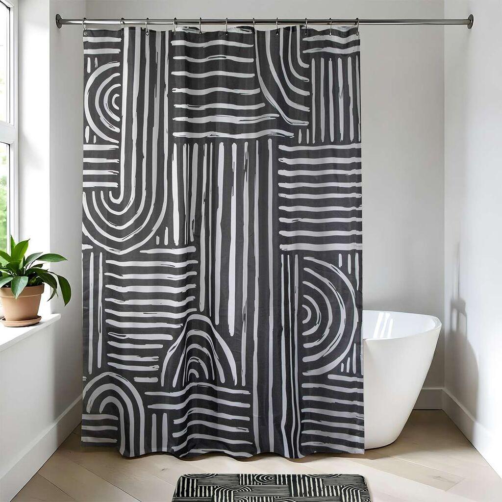 Tendance Zavjesa za kadu Ethnic vibes, 180x200cm, Crno-Bijela