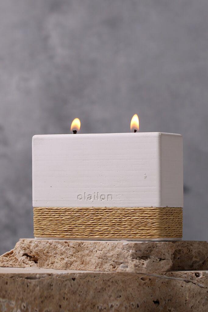 Aberto Design Betonska svijeća Harmony, miris sandalovine, parafina i soje, 11,5x8x4,5 cm, bijela