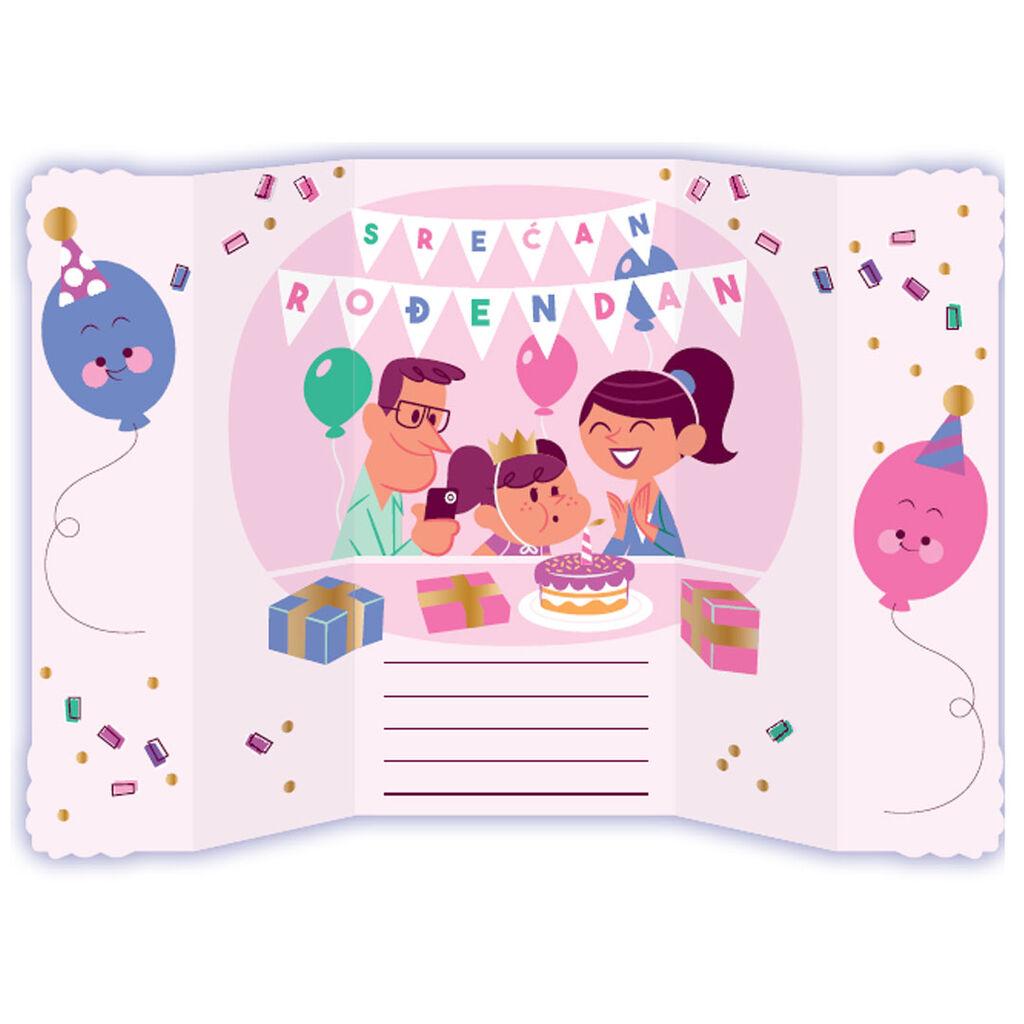 Vrabac Čestitka Srećan rođendan za djevojčicu Aloha, Roze