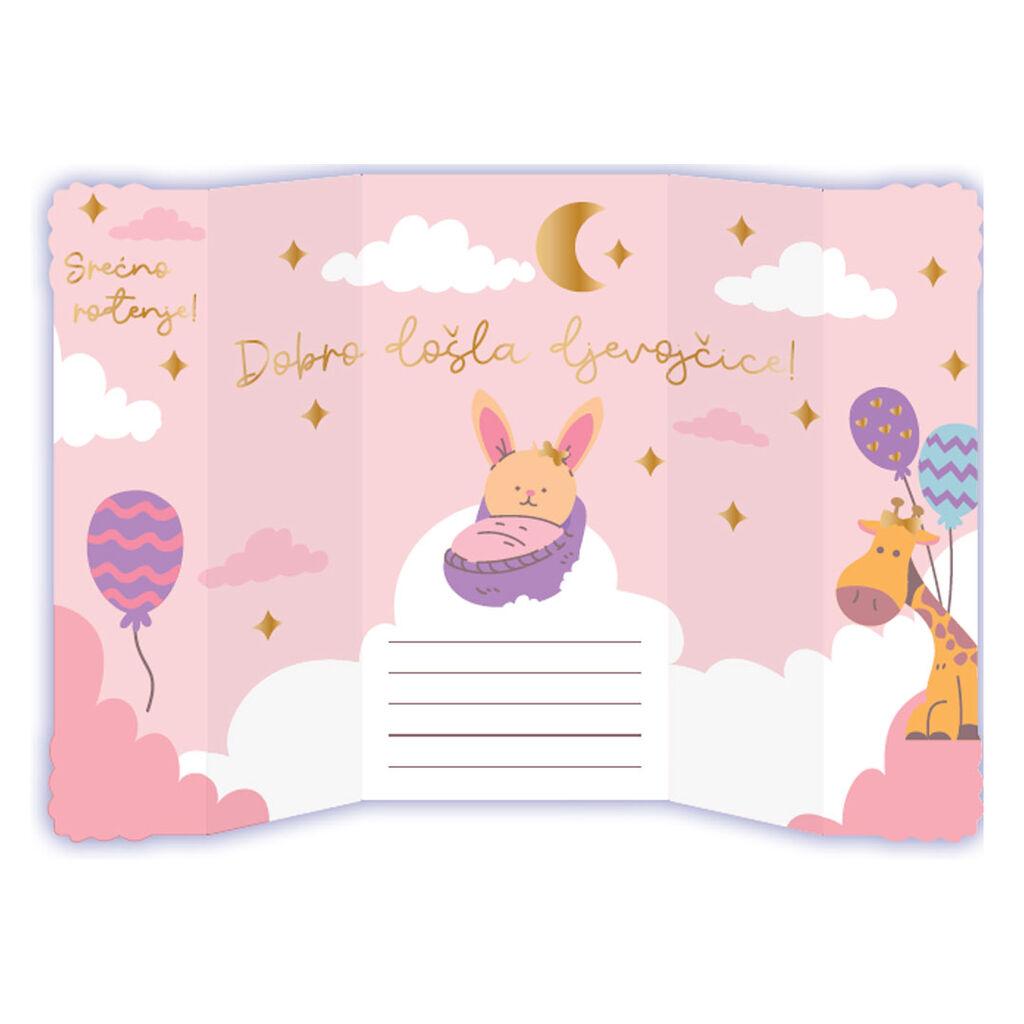 Vrabac Čestitka Dobro došla djevojčice Aloha, Roze