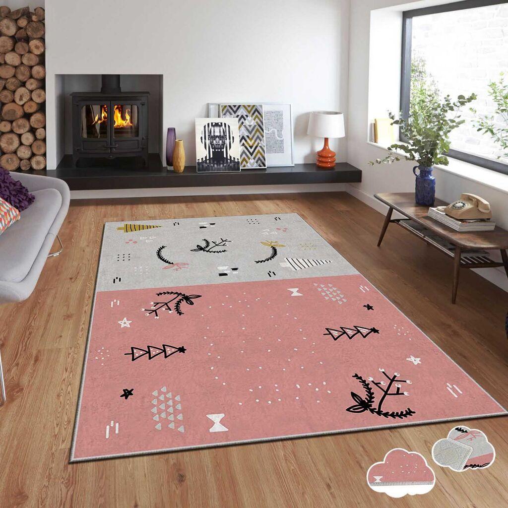 Conceptum Hypnose tepih s novogodišnjim motivima Asr-Crpt-62, Pravougaoni, 140 x 220 cm, Sivo-roza