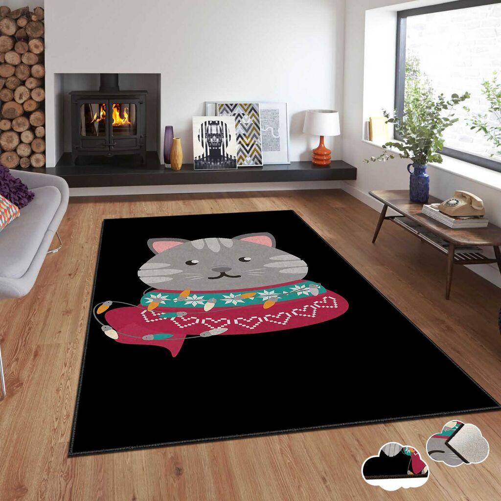 Conceptum Hypnose tepih s novogodišnjim motivima Asr-Crpt-42, pravokutni, 100 x 180 cm, crni