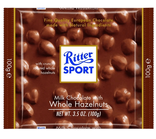 Ritter sport Mliječna čokolada Cijeli lješnjak, 100g