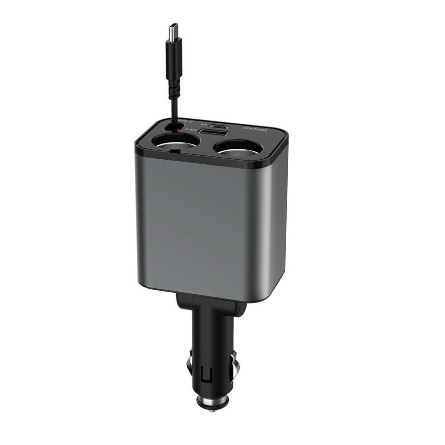 Super Brzi Auto Punjač PT-25 90W Type-C Kabal na Izvlačenje 800mm